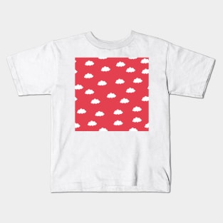 White clouds in red background Kids T-Shirt